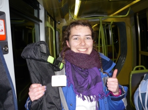 Me chilling on the tram with my ski gear, because Grenoble. Also an accurate representation of how I felt post exam results.